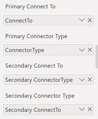 Data fields for secondary connectors along with primary connectors